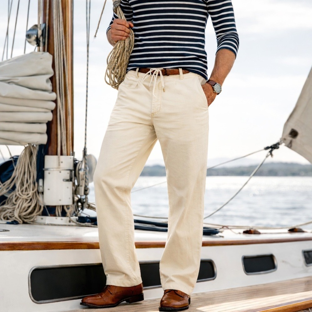 POLO Ralph Lauren Cream Cotton Straight‎ Leg Pants Canvas Trousers Men's 36/30